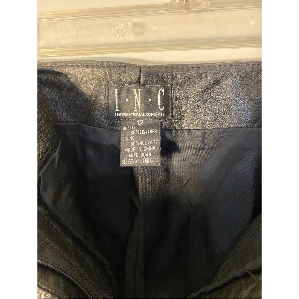 INC international concepts, black 100% leather straight leg pants fully lined si - Picture 5 of 5